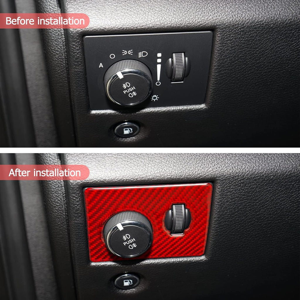 Red Carbon Fiber Headlight Switch Panel Cover Trim Sticker for Jeep Grand Cherokee 2014-2020 1PCS G5810