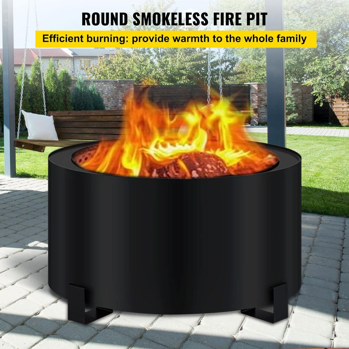 Carbon Steel Smokeless Fire Pit, 23.6-inch Diameter, Portable Wood Burning Fire Pit Q95014