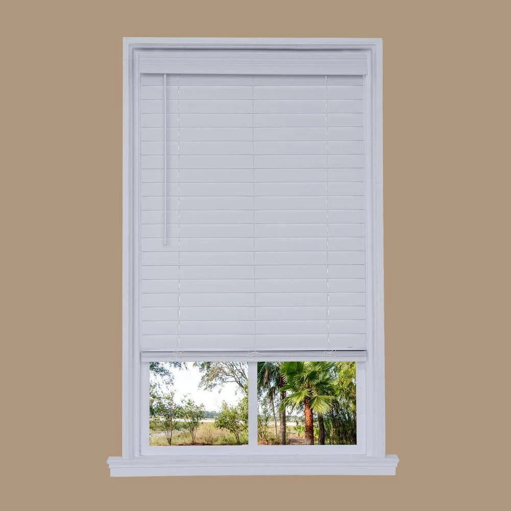 Cordless White Faux Wood Room Darkening Horizontal Blinds L17646