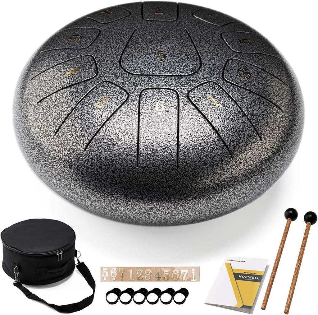 Steel Tongue Drum 12 Inches 11 Notes Percussion Instrument with Drum Mallets and Carry Bag K882