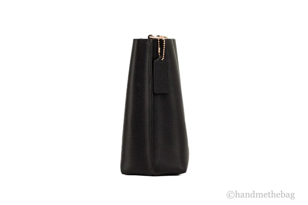 Black Doublefaced Leather Bucket Crossbody Handbag X279