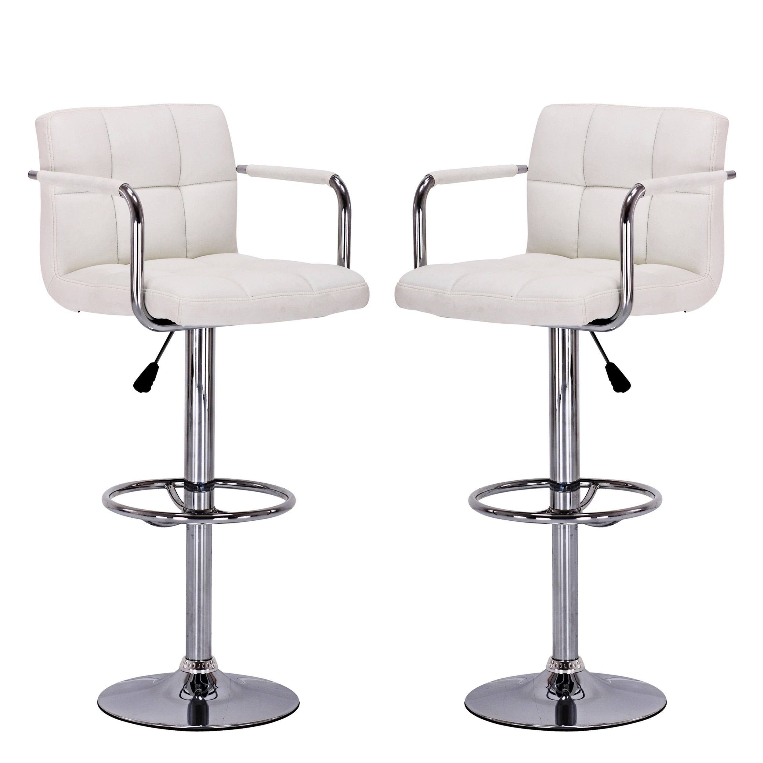 Ivory Adjustable Height Swivel Barstools with Armrest and Footrest (Set of 2) P9770