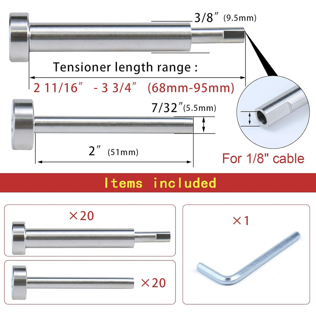 20Pair Cable Railing Kit Invisible 1/8 T316 Stainless Steel Swage Tensioner Terminal Hidden System X764332