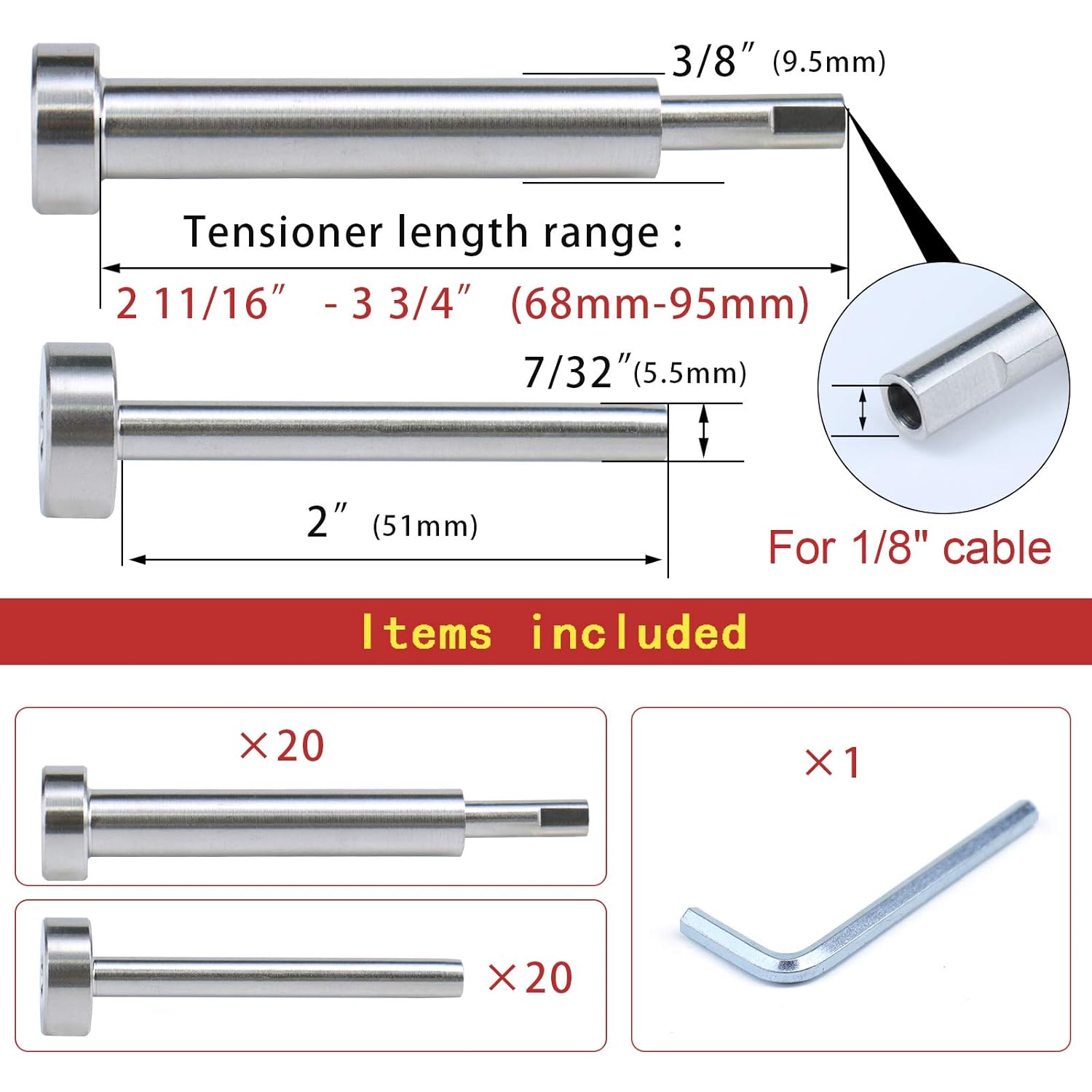 20Pair Cable Railing Kit Invisible 1/8 T316 Stainless Steel Swage Tensioner Terminal Hidden System X764332