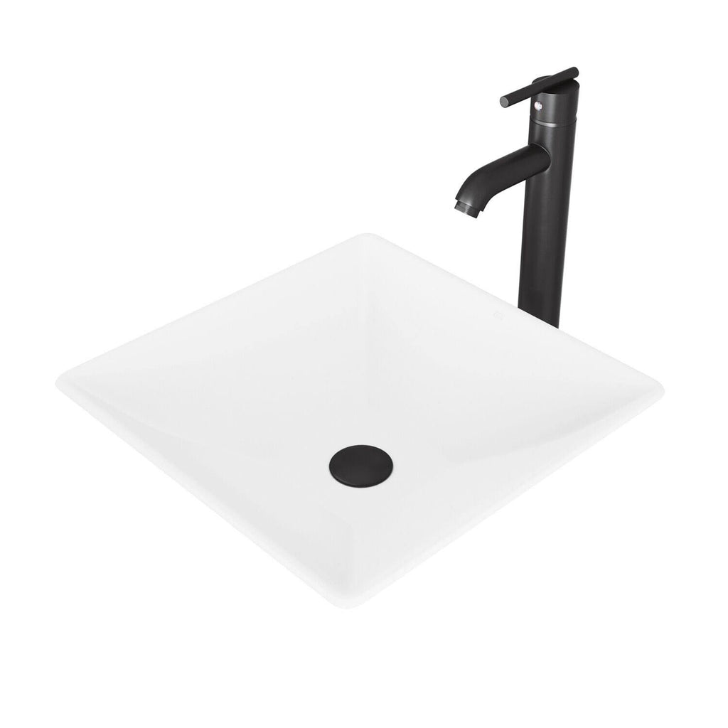 Matte Black Stone Vessel Sink and Bathroom Vessel Faucet M4525