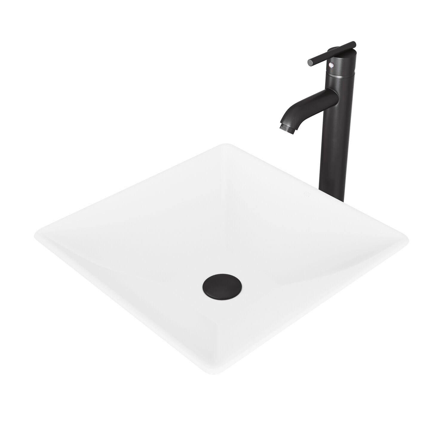 Matte Black Stone Vessel Sink and Bathroom Vessel Faucet M4525