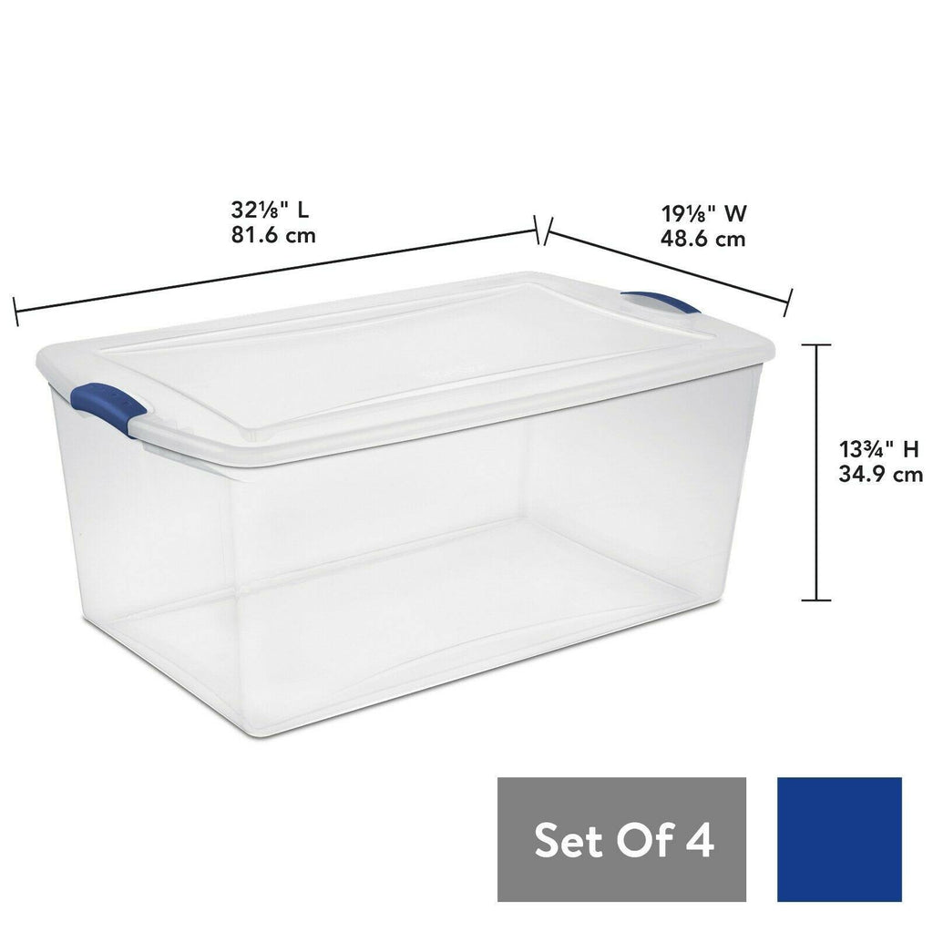 Set of 4 Large Clear Plastic Storage Containers 105 Quart X17233