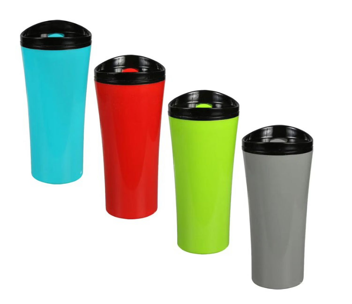 Plastic Travel Mugs with Flip Top Lids, Set of 4 E809187