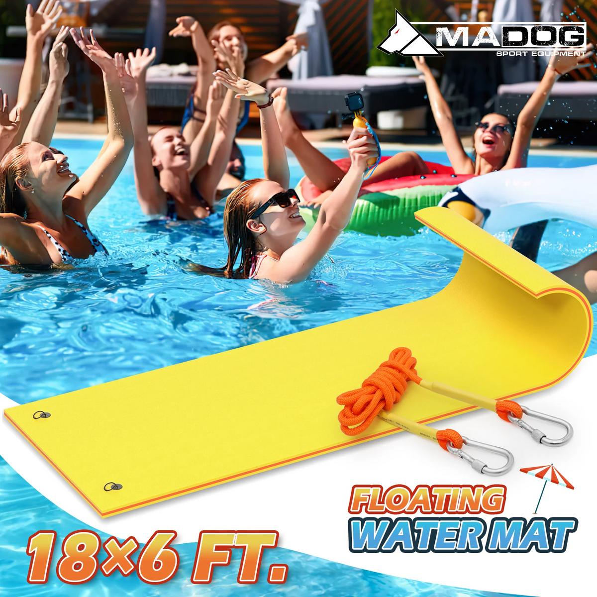18x6FT 3-Layer Tear-Resistant XPE Foam Water Floating Pad, Yellow M225753