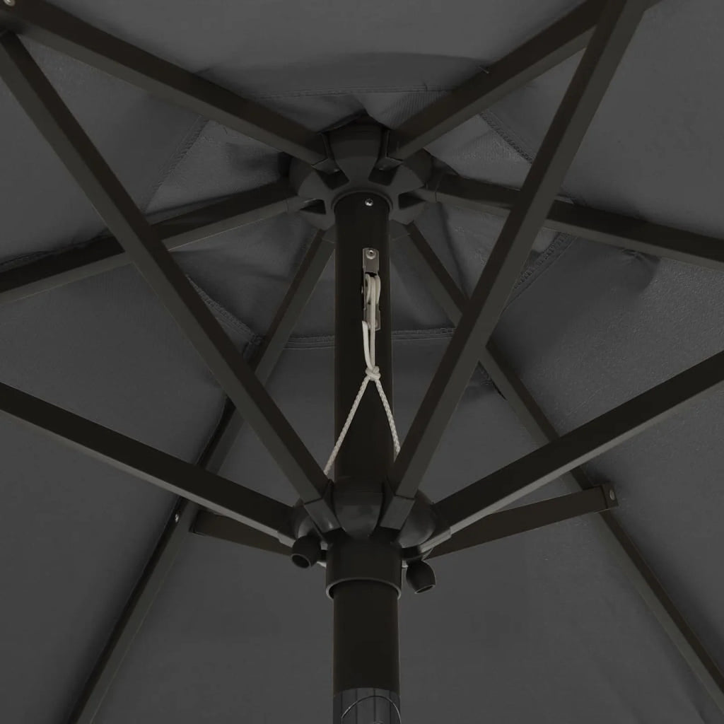 Anthracite Garden Folding Beach Umbrella with LED Lights and Aluminum Pole M4255