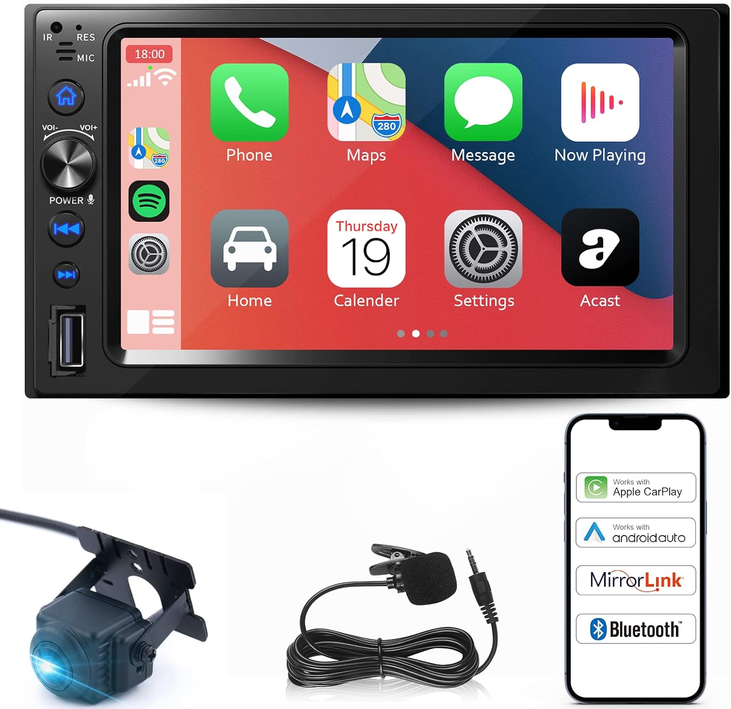 7'' Touch Screen Car Stereo with Wireless Carplay, Android Auto and MirrorLink Z465232