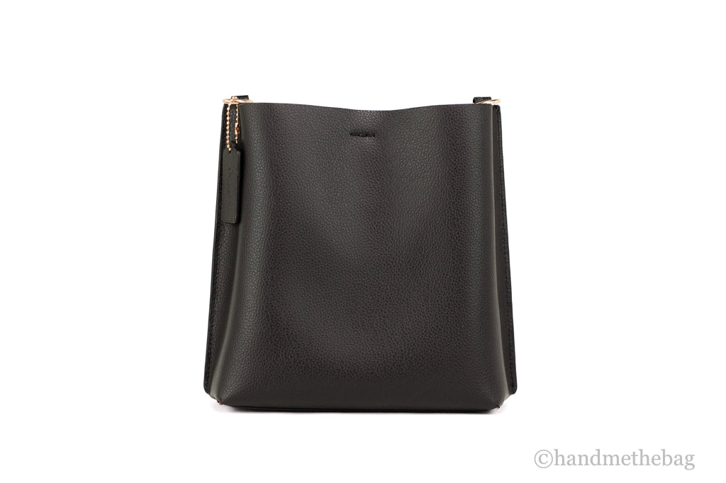 Black Doublefaced Leather Bucket Crossbody Handbag X279