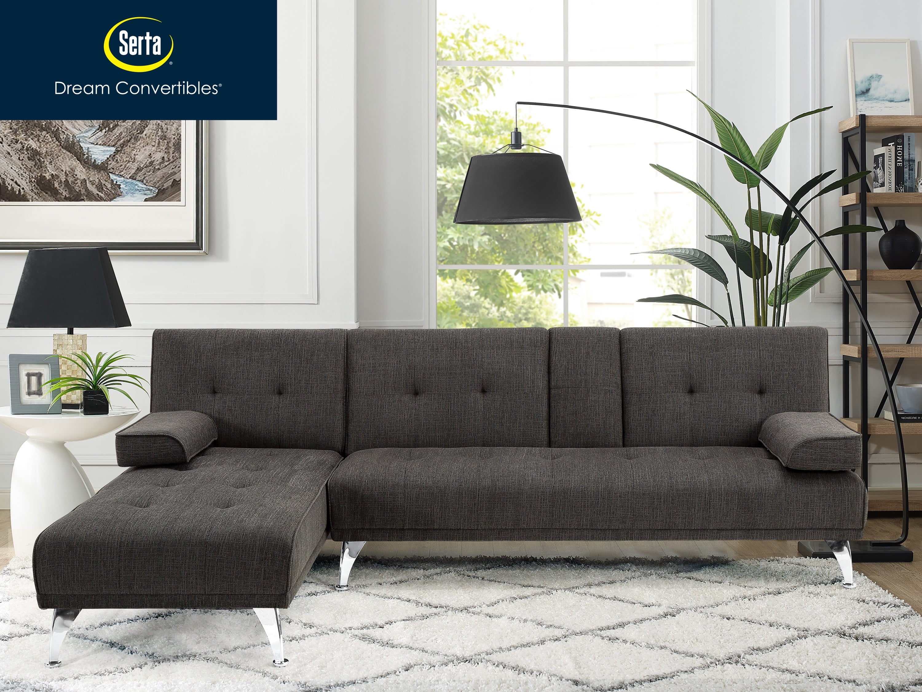 Charcoal Gray Fabric Indoor Sectional Sofa with Chaise I52496